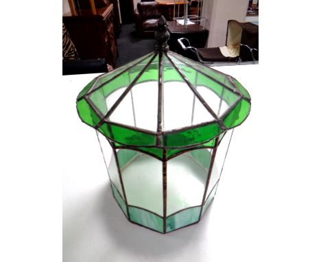 A ten sided antique leaded glass terrarium, height including finial 32 cm
