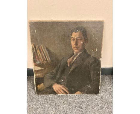Continental school : Portrait of a gentleman wearing a tie, oil on canvas, 47 x 54 cm, indistinctly signed M Essendrop  