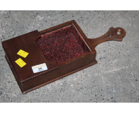 A vintage stained pine offertory box, of traditional form, sold together with a light oak crucifix with stepped rectangular b