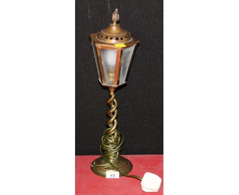 A brass barley twist lantern style lamp 