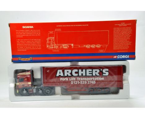 Corgi 1/50 Diecast Truck Issue comprising No. CC12927 Scania Topline Step Curtain Trailer in livery of Archers. NM in Box.