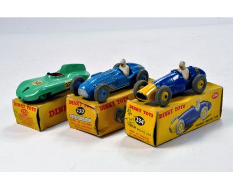 Dinky Racing Car Trio comprising No. 236 Connaught, 230 Talbot and 234 Ferrari. Generally VG to E in F Boxes. (3)