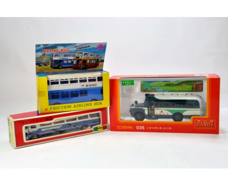 Trio of interesting bus issues comprising Tomica No. 35 and Diapet Diecast issues plus Woolbro friction driven plastic item. 