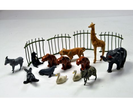 Misc group of lead metal animal figures from various makers. Johillco, Britains etc. Some scarce issues. 