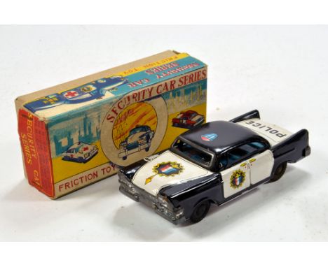 Scarce Mitsuhasi (Japan) Friction Tin Plate Toy Security Car Series issue comprising M1045 Police car. Displays well with ori