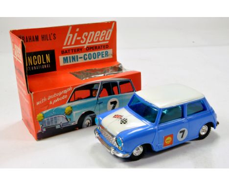 Lincoln (Hong Kong) battery large scale battery operated Graham Hill's Racing Mini Cooper. Extremely hard to find and display