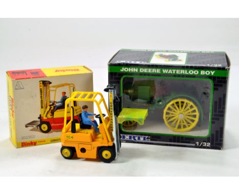 Dinky Conveyencer Forklift plus Ertl John Deere Waterloo Boy Tractor. NM in Boxes. (2)