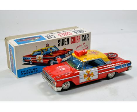 Daiya (Japan) Tin Plate Large Scale Friction Driven Siren Chief Car. Displays beautifully in original box.