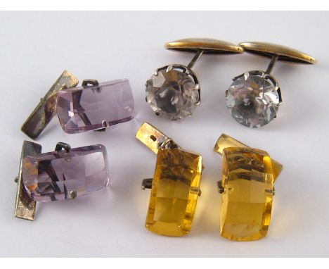 A mixed lot comprising three pairs of Soviet Russian cufflinks, largest stones approx 2cm long, circa 1950's.
