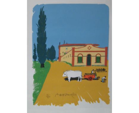 Paul Hogarth. British. (1917-2001) 'Castell' in Villa. Signed in pencil on the print. Limited edition silkscreen print no. 4/