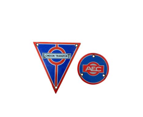 Two small original London Transport and AEC enamel signs
