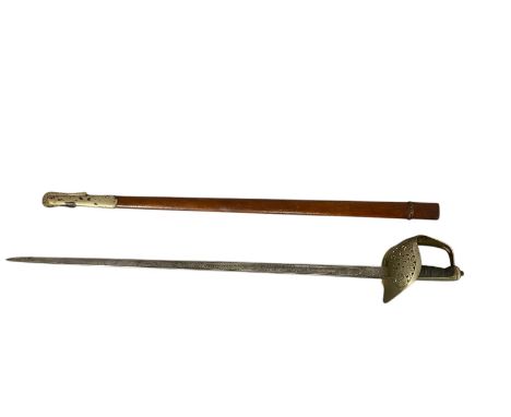 A vintage 1897 British military sword with leather scabbard