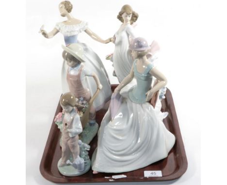 Four Lladro figures comprising: Precious Girl of Spring 5217, Wheelbarrow with Flowers 1283, So Beautiful 6418 and Spring Spl