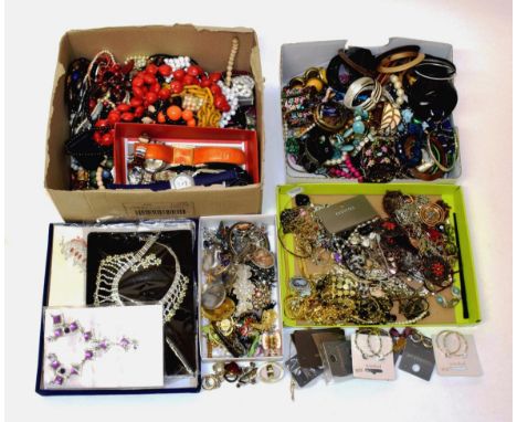 A group of costume jewellery including boxes and watches (one shelf)