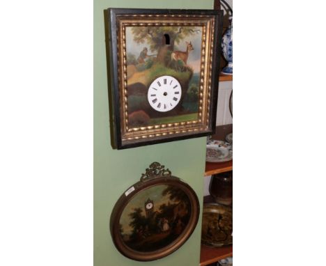 A clock picture, first quarter of 20th century, the scene depicting figures playing music and dancing and a late 19th century