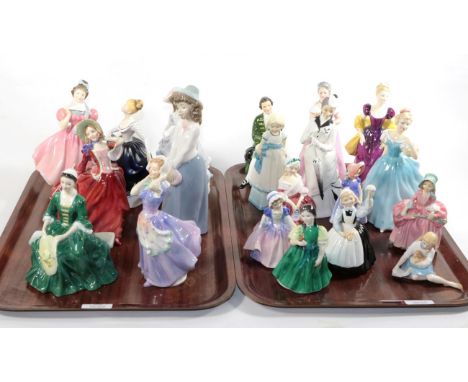 A quantity of Royal Doulton figures, a Royal Worcester figure and a Nao figure (two trays)