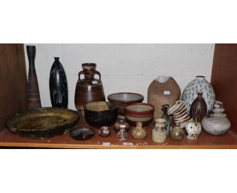 A group of decorative studio pottery including vases, bowls and models by potters such as Gordon Fox, Margaret Walker, Brigli