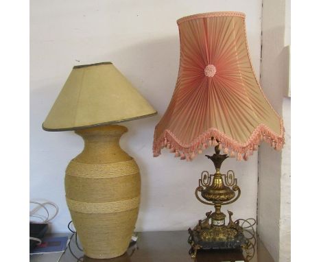 Large ornate table lamp H 103 cm and one other