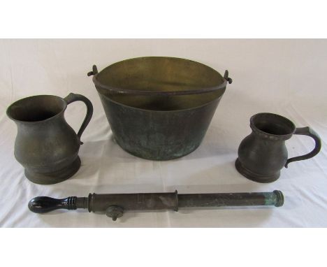 Jam pan, Georgian tankard with measure markings and a vintage garden hand pump etc
