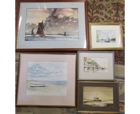 5 framed watercolours of yachts and mooring scenes etc inc Jennifer Smith, Arthur Watson and R G Dixon