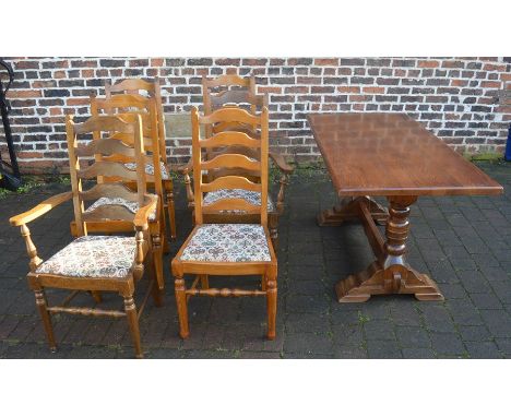 Stones Bros of Keelby refectory table and 6 ladder back chairs