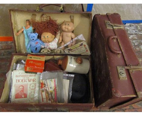 2 vintage suitcases inc 'Expand-it' containing vintage toys inc Viewfinder, Cabbage Patch dolls, ephemera, watches etc