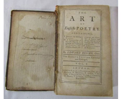 Edward Bysshe - The Art of English poetry vol I &amp; II 1737 (front cover detached)