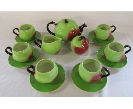 Carlton ware apple design tea set (2 small chips to underside of teapot lid)