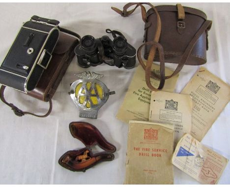 AA car badge, camera, ephemera, pipe &amp; Imperator 8 x 26 binoculars