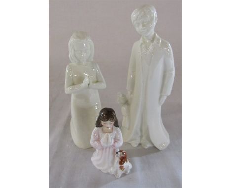 Royal Worcester 'Moments' My Prayer and Bedtime figurines &amp; a small Royal Doulton 'Innocence' figurine HN 3730