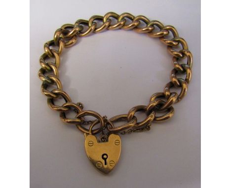 9ct gold gate bracelet with padlock clasp (damage to link) weight 14.7 g