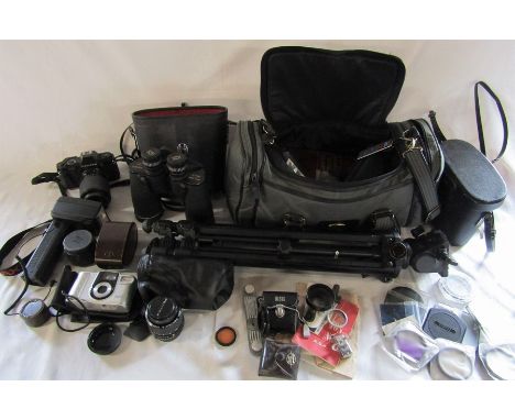 Pentax P30 camera, tripod, various lenses and accessories &amp; a pair of Chinon 10 x 50 field 5.5 binoculars