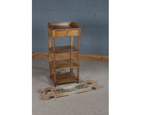 Pine washstand, with three-quarter upstand above a frieze drawer and three shelves on bobbin turned supports, 46.5cm wide, pi