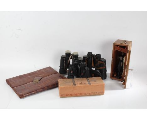 Early 20th Century W. &amp; J Milne leather case, three pairs of binoculars, to include Telstar, Nipole and Prinz, pair of le