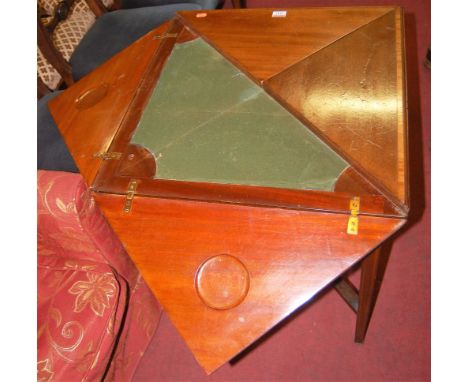 An Edwardian mahogany and satinwood crossbanded single drawer envelope card table, w.56cm