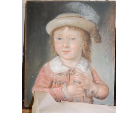 19th century school half length portrait of a boy, pastel, 38x32cm, unframed