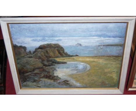 J Kerr - coastal scene, oil; CC Sau - bearded portrait, pastel; and four various marine watercolours by Thomas Castle (6)