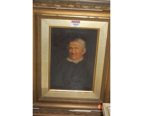 19th century school half length portrait of an elderly man, oil on board, 24x16cm