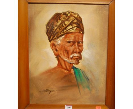 Late 20th century Far Eastern school - Portrait of an Indonesian Chief, 44 x 34cm; together with one other of a Girl (2)