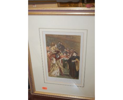 Assorted pictures and prints, to include Bartolozzi stipple engravings, portrait by Artlet, Forest Wedding after Charles Anto