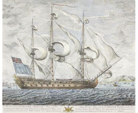 After 18th century prints, Battleships 'The Terrible' and 'The Gloirie', coloured prints, a pair,  53cm x 61cm