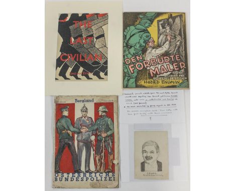 A group of ephemera of WWII interest, a copy of  Bergland 1933, Den Forbudte Maler, Copenhagen 1945 by Harold Engman, a gouch