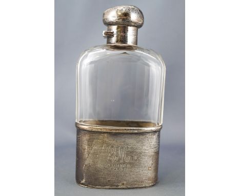 A silver and glass hip flask, given to George Mowbray at the signing of the Treaty of Versailles on 28th of June 1919, with s