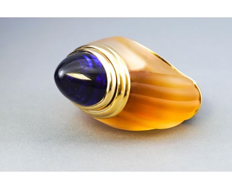 Two cased Boucheron Jaipur range scent flacons in the form of a bangle and a ring, in acid etched glass and gilt mounts with 