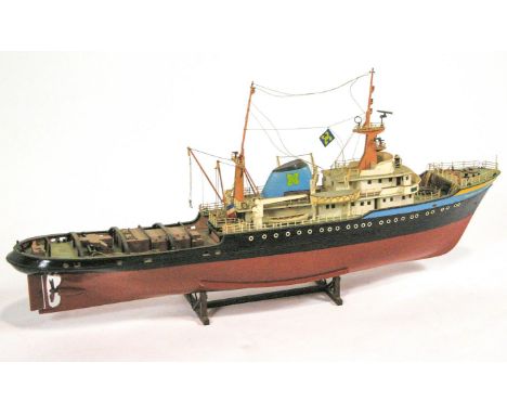 A wooden scale model of the tug Zwarte Zee, probably Billing Boat, 78cm long