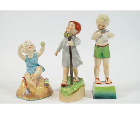 A group of three Royal Worcester ceramic days of the week figures, designed by Dorothy Doughty : Thursday's Child, Friday's C