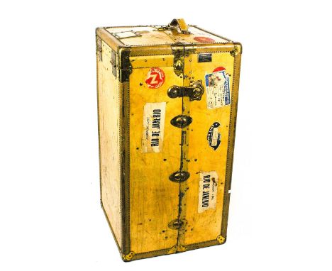 A Finnigans Ltd steamer trunk with Cunard White Star labels, Johnson Line Rio de Janeiro, together with matching case and hat