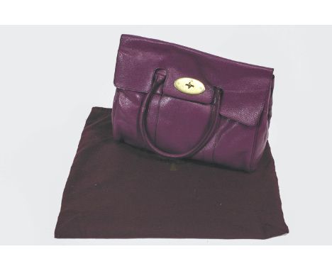 A Mulberry Bayswater type purple leather handbag with dust bag, 37cm wide