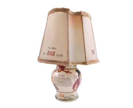 A Crown Devon John Peel ceramic table lamp with conforming shade, 24 cm to socket