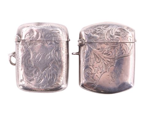 Two George V silver fob vestas, having engraved floral decoration and initials, both William Hair Haseler, Birmingham, 1912 a